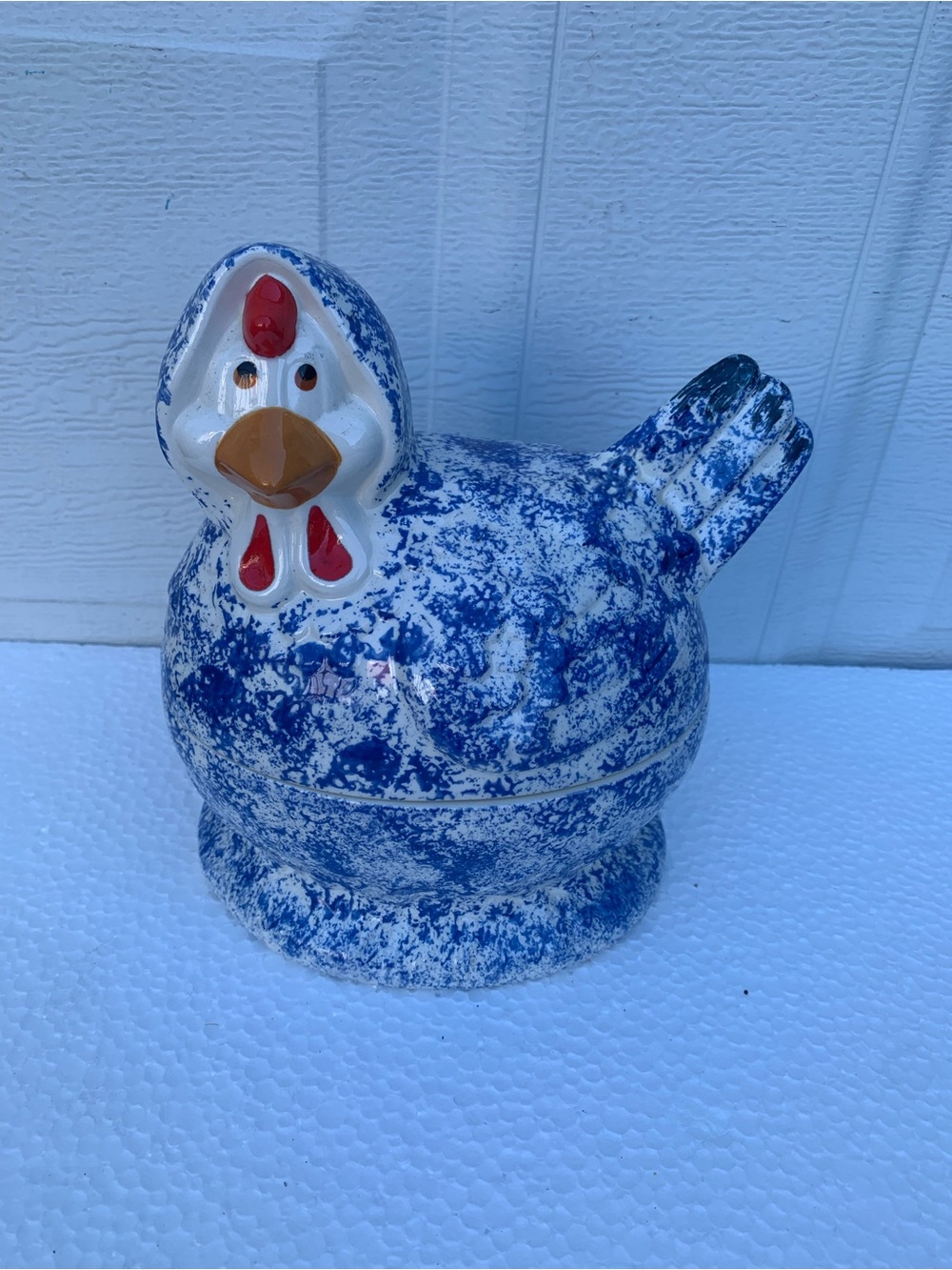 Vintage Blue Spongeware Hen Soup Tureen Crafty Bee Lititz PA Farmhouse Bowl